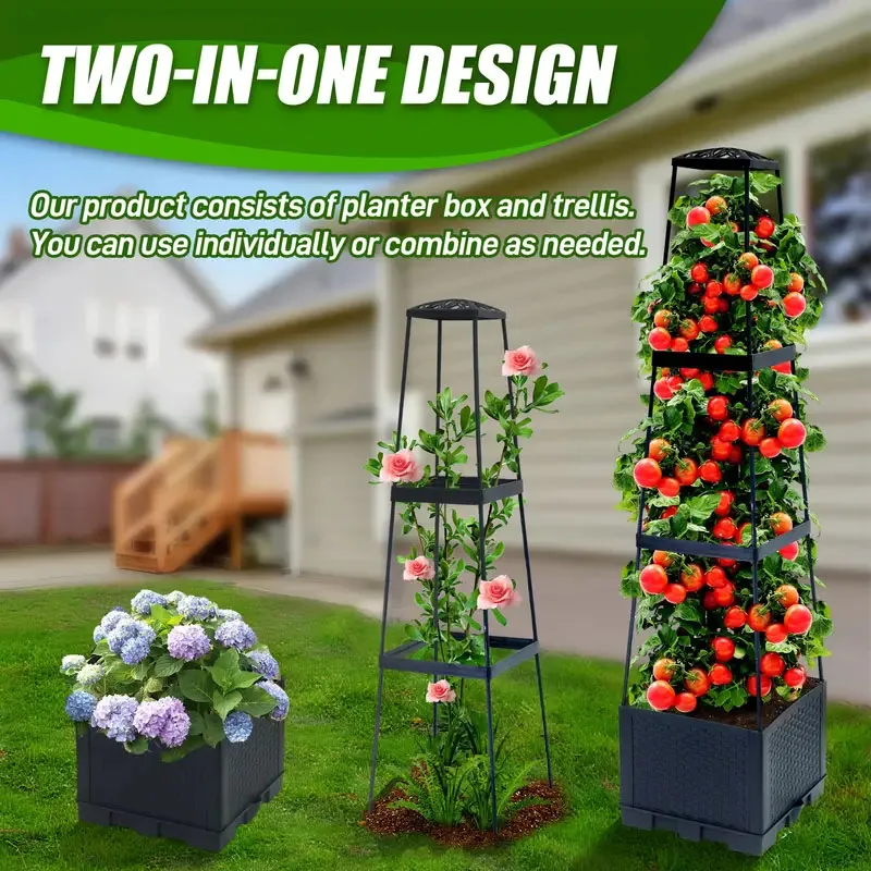 Hydroponic Tower - ชุดโครงสร้างสำหรับปลูกมะเขือเทศแบบมีระบบให้น้ำอัตโนมัติและโครงค้ำยัน – เหมาะสำหรับพืชเลื้อย ทั้งในร่มและกลางแจ้ง 1 ชุด