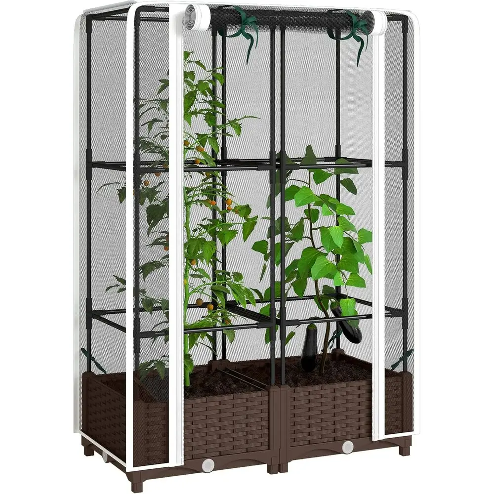 Self Watering Planter - แปลงปลูกผักยกสูงพร้อมโครงตาข่าย, ที่รองรับมะเขือเทศขนาด 46.5 นิ้ว, กระถางปลูกแบบรดน้ำเองได้พร้อมระบบระบายน้ำ, เหมาะสำหรับปลูกพืชเลื้อยกลางแจ้ง