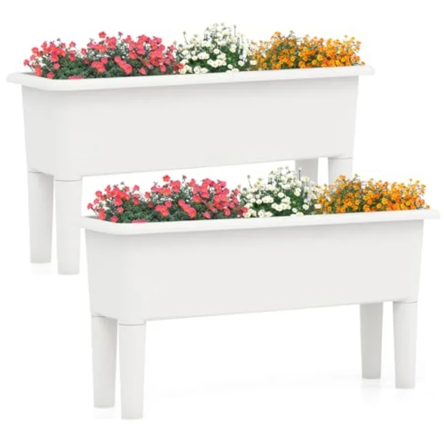 Self Watering Planter - ชุดกระถางปลูกแบบยกสูงสำหรับใช้ภายนอกอาคาร 2 ชิ้น พร้อมระบบให้น้ำอัตโนมัติ ขาแบบถอดได้ และรูระบายน้ำ