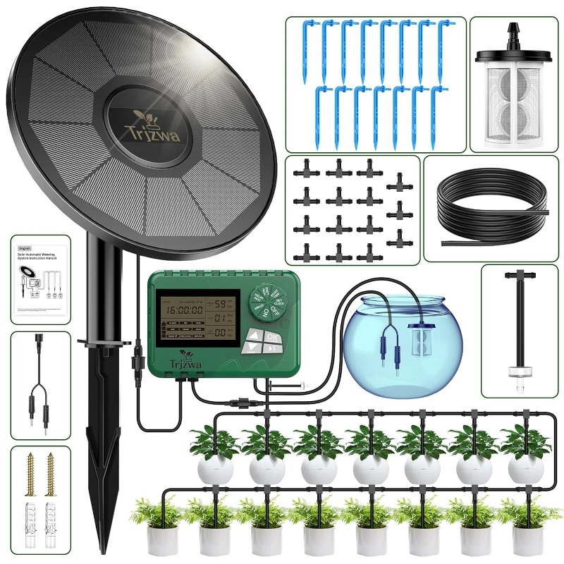 Plant Sensor - อุปกรณ์ชลประทานพลังงานแสงอาทิตย์เรือนกระจกชลประทานหยดชลประทานชุด 15M ท่อสําหรับกระถางต้นไม้พร้อมตัวจับเวลาอัตโนมัติ