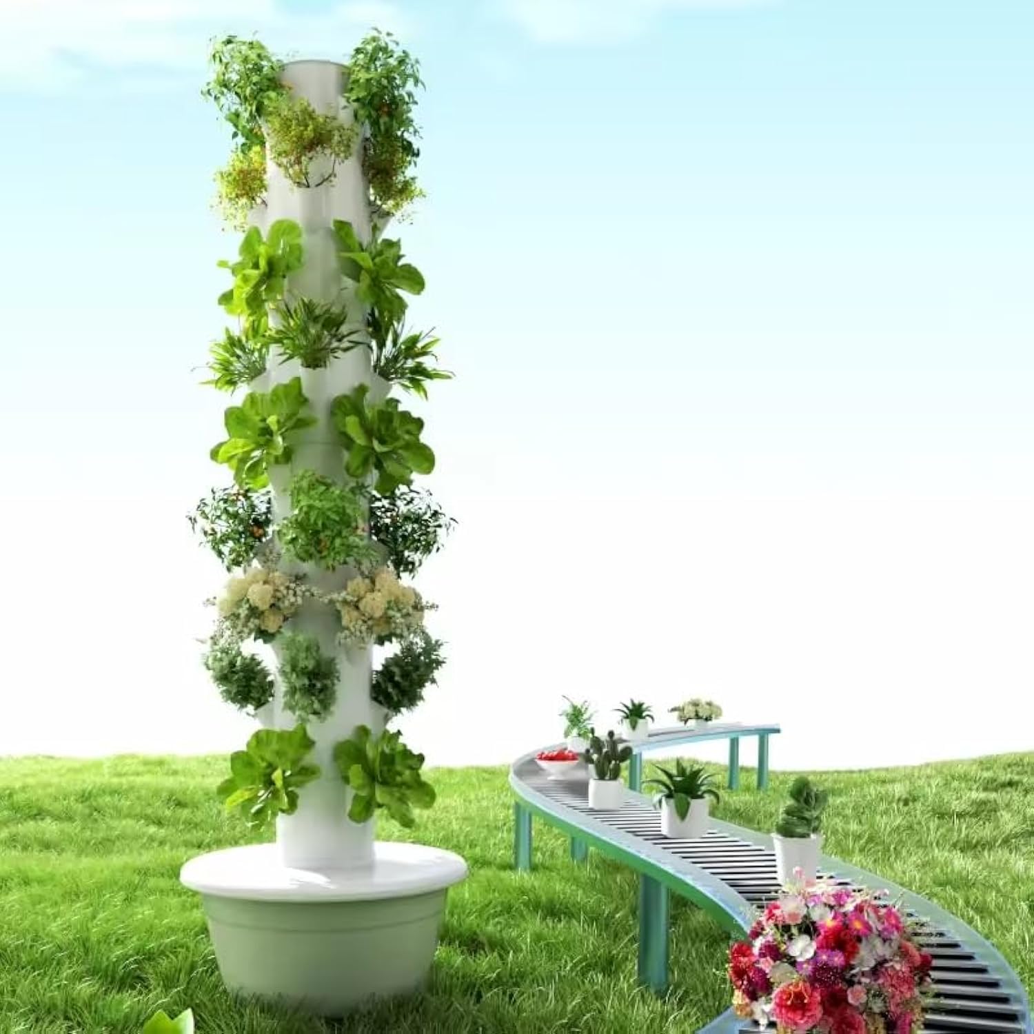 Hydroponic Tower - หอปลูกพืชไฮโดรโปนิกส์แนวตั้งแบบแอโรโปนิกส์ สำหรับผลไม้และผัก 9 ชั้น 36 กระถาง